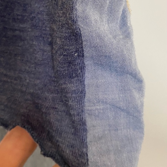 ANTHROPOLOGIE Denim and jersey blouse with embroidery and lace detail. - Picture 5 of 10